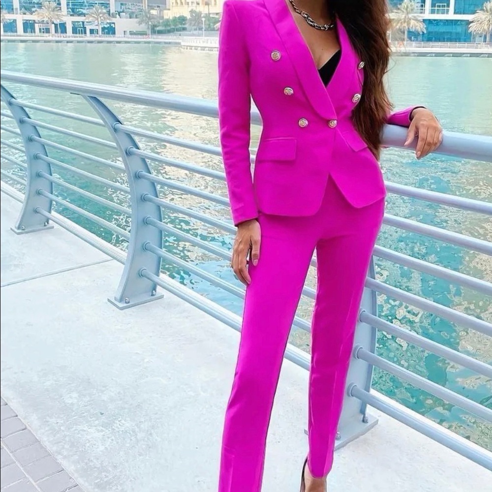 Brand new never worn 2 piece set. Magenta Blazer and pants